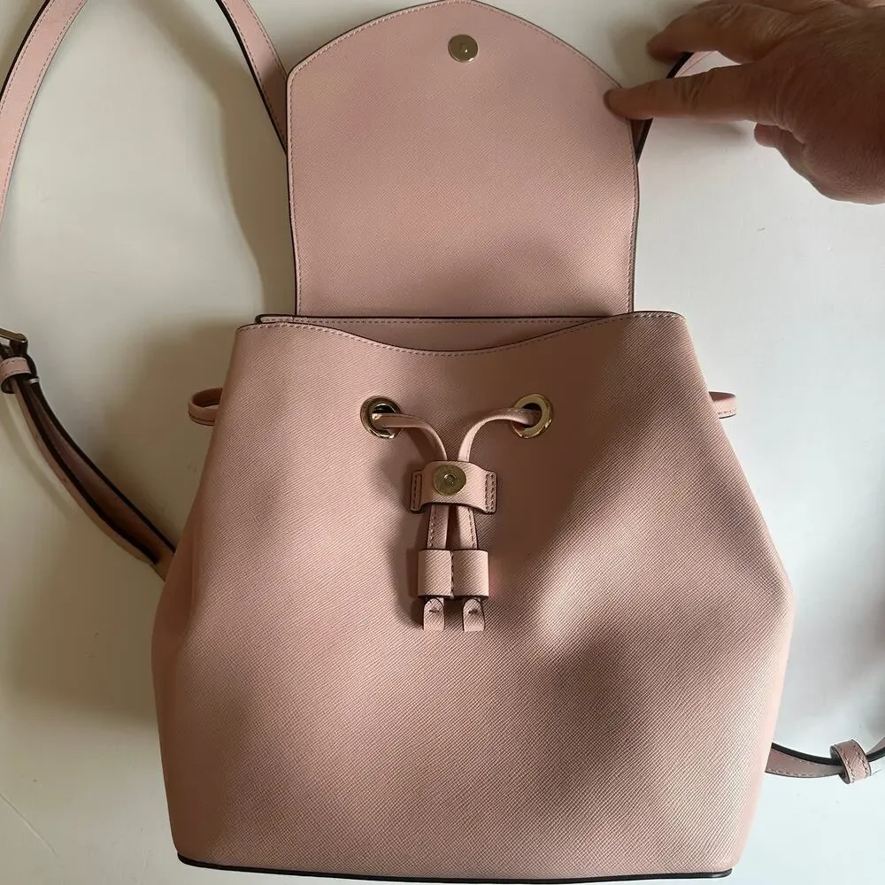Kate Spade Lizzie Flap Backpack Womens Rose Smoke Pink Saffiano Leather Bag